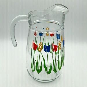 1- Vintage Arc France Mid Century Modern Tulip Design Glass Pitcher